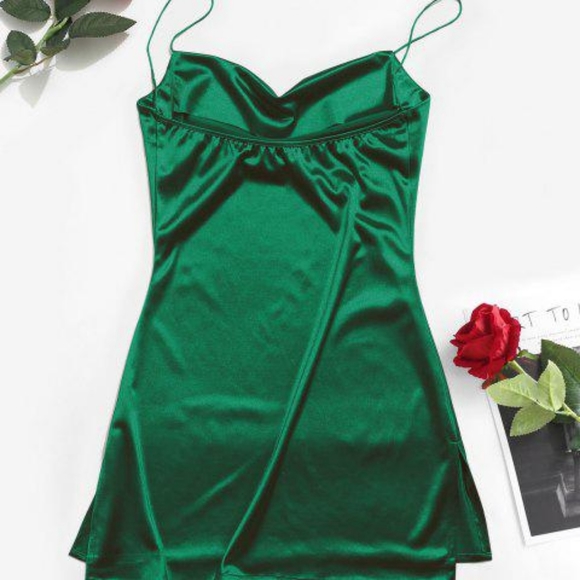 Side Slit Satin A Line Cami Dress NWT - Picture 5 of 6